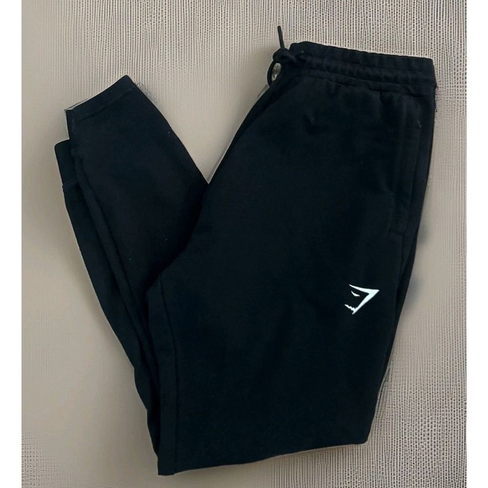 GYMSHARK Training Fleece Joggers Women's Size Large Black Drawstring Elastic Hem